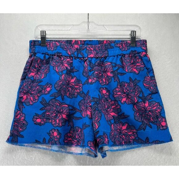 J.CREW Pants - J.Crew Shorts Womens Size 4 Floral Print Elastic Waist Mini Linen Cotton Blue